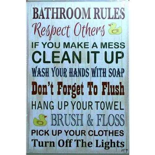 Tin Sign Retro Bathroom Rules Text Slogan Fun Bar Home Kitchen Restaurant Art Tin Sign Fun Wall Wall Hanging 8x12 Inches