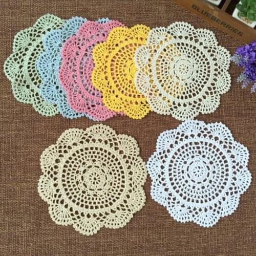 10PCS/LOT Round doily cotton hand made Crochet cup mat, 9 colors 20CMX20CM Round Coaster Place Mat