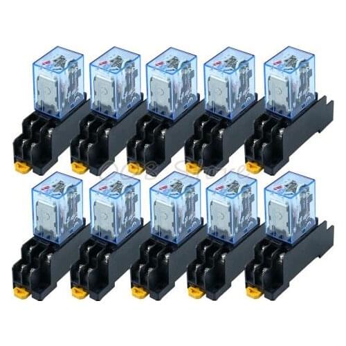 10Pcs DC12V DC24V DC 110V DC220V AC Coil Power Relay LY2NJ DPDT 8 Pin HH62P JQX-13F With Socket Base OK
