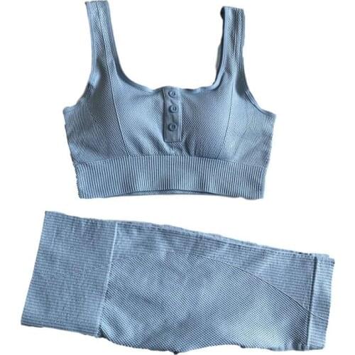 2pcs Suit Button Seamelss Yoga set Sport Set Women Power Down Running Shorts Sport Bra Sportsuit Workout Outfit Fitness Gym Set