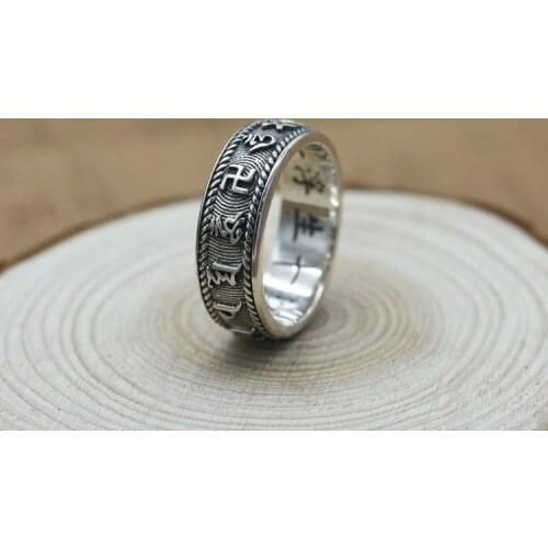 925 Sterling Silver Om Mani Padme Hum mens ring rings jewelry A5590
