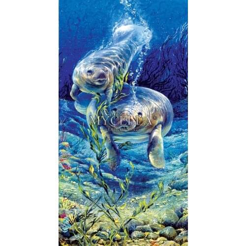 5D DIY Diamond Painting Manatee Dive Sea Life Christmas Gift Full Round Diamond Embroidery Cross Stitch Mosaic Home Decor Gift