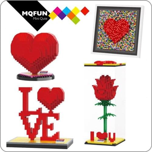 Balody lovers love red rose flower heart building blocks micro particles Valentines Day confession gifts educational toys