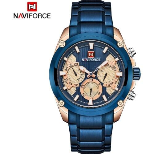 NAVIFORCE Relogio Masculino Blue Mens Watches Top Brand Luxury Quartz Gold Watch Men Full Steel Casual Military Sport Wristwatch