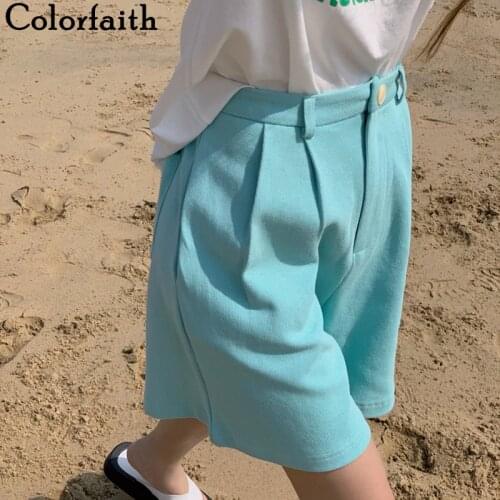 Colorfaith New 2021 Womens Summer Women Shorts Wide Leg High Waist Pockets Beach Fashionable Oversize Wild Short Trousers P472