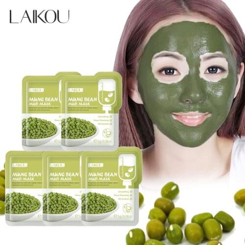 LAIKOU 5Pcs Mung Bean Paste Mud Mask Cleansing Mask Purifying Clay Oil Control Skin Care Anti-Acne Remove Blackhead Mud Mask