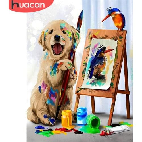 HUACAN Diamond Painting Dog Full Square Round Handicraft 5D Diamond Embroidery Animla Hobbies And Crafts Home Decoration