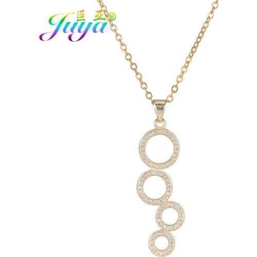 Juya Micro Pave Cubic Zircon Jewelry Elegant Glitters Circle Pendant Necklaces For Women Handmade Round Charm Chocker Supplies
