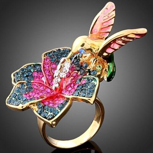 1Pcs New 2018 Gold Color Gorgeous Alloy Ring Flower And Bird Design Fashion Wedding Ring For Women FREE SHIPPING