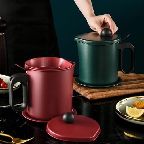 1.7L Oil Container Kitchen Filter Grease Can with Strainer Anti-scald Handle