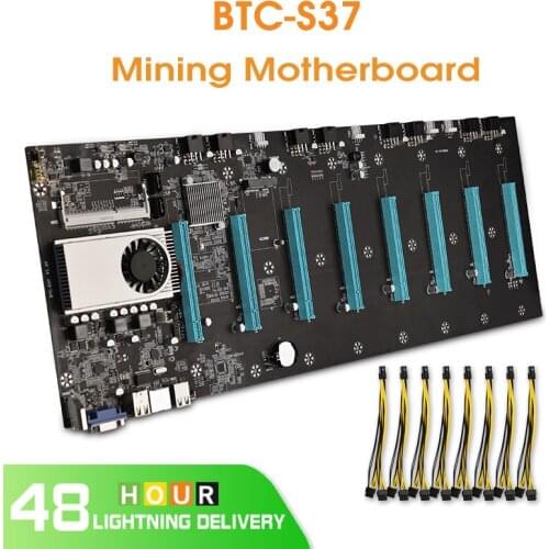 Mining Motherboard with FAN and CPU with 8 GPU Slots (65mm Interval), DDR3 Memory, Low Power Consumption and 8 Power Cords