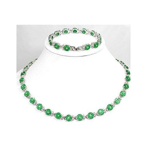 Fashion Set 18K Gold Plated green jade Blue Crystal Necklace Bracelet