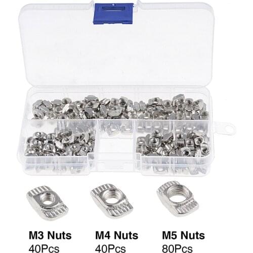 160pcs/lot T-Nut Set Hammer Head T Nut Kit M3 M4 M5 Connector Nickel Plated For 20 Series Aluminium Profile Accessories