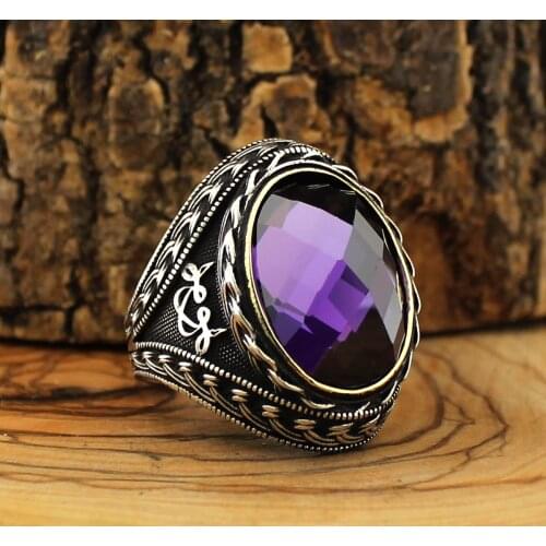 925 Sterling Silver Natural Stone Ring For Men Aqeq Zircon Onyx Stones Jewelry Fashion Vintage Gift Rings Accessory All Size