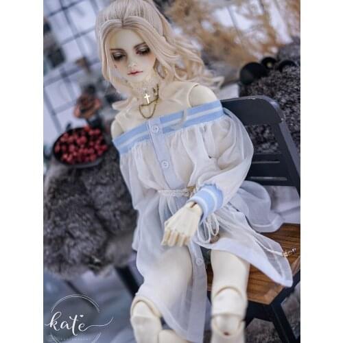 BJD Doll Clothes Off-the-Shoulder Translucent Shirt Long Sleeve Shirt with Belt White Black Sexy for 1/3 1/4 MSD DD Accessories