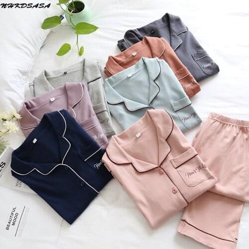 NHKDSASA Sleepwear Womens Pajamas Loungewear Autumn Trousers Ladies Pyjamas Suit Cotton Long Pijamas Femme Men Couples Clothes