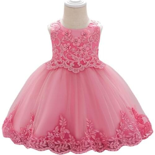 Baby Flower Girl Dress Net Yarn Pearl One Year Old Dress Female Baby Princess Female Baby Evening Dress Children Birthday Dress