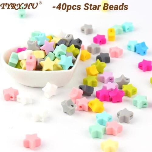 40PC Silicone Beads Teething Teether Accessories Food Grade Pearl Silicone Star Teething Pacifier Dummy Making Teether