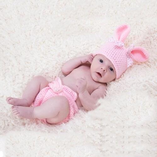 Pink Bunny Baby Girl Clothes Esater Party Girls Rabbit Costume Crochet Bunny Hat Beanie for Photo Shoot Newborn Photo Props