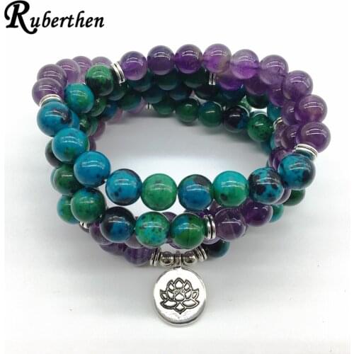 Ruberthen 2018 New Design Yoga Healing Bracelet or Necklace Phoenix Ame-thyst Stone Meditative 108 Mala Yoga Jewelry