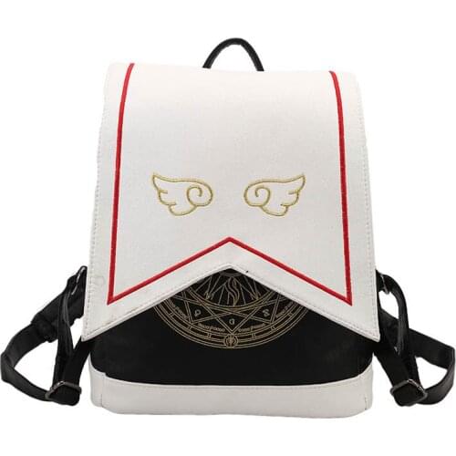 New Japanese Style Women Backpack Embroidery Wings Sakura Magic Department PU Shoulder Bag Cartoon Backpack Student School Bag