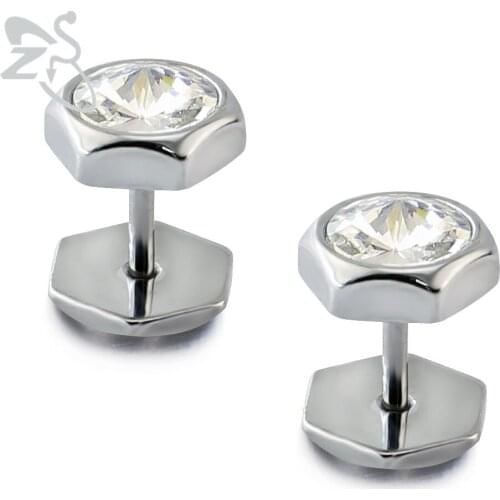 1 Pair Cool Design Fake Ear Plug Jewelry Double Screw Earrings Round Rhinestone Crystal Hexagon Shaped Ear Stud Fashion Earrings