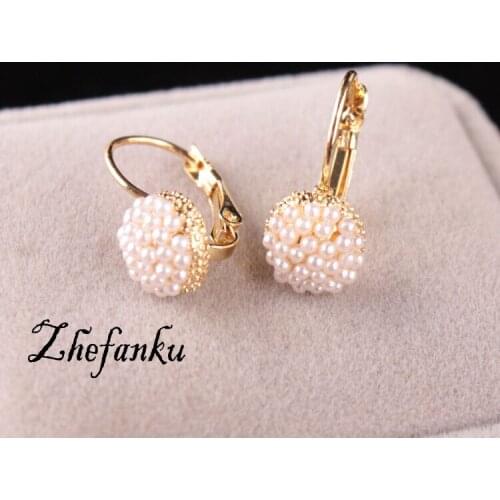 Hot Sale Lovely Wedding Ear Cuff Gold Color Round Imitation Pearl Beads Stud Earrings For Women Girls Piercing Jewelry