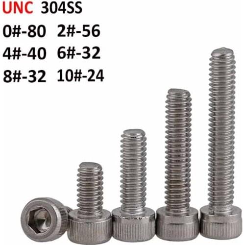 Болтики UNC 304 Stainless Steel Hexagon Socket Head Screws American Standard Cap Bolts A2 0#-80 2#-56 4#-40 6#-32 8#-32 10#-24