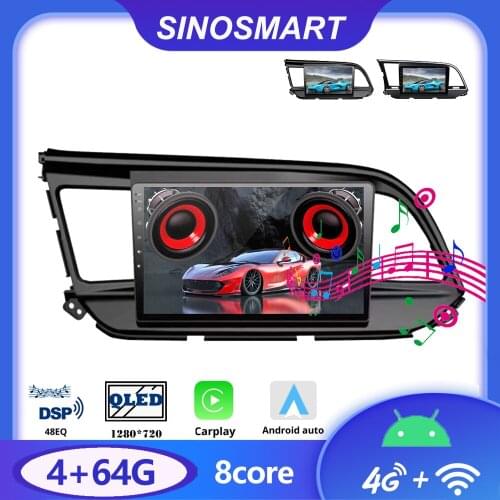 Sinosmart8 Core,DSP 48EQ Car GPS Navigation Radio for Hyundai Elantra 2016-2019 2din 2.5D IPS/QLED Screen