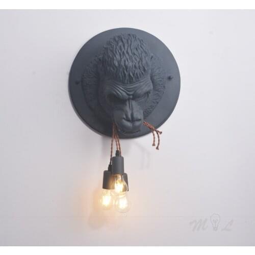 Modern Gorilla Resin Wall Lamps Art Deco Led Wall Sconce Kitchen Light Home Loft Industrial Vintage Luminaires E27*3 Lamp Wall