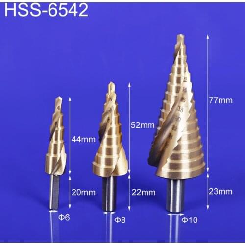 The Pagoda Shape HSS 6542 Drilling Triangle Shank Metalworking High Speed Steel Spiral Groove Step Drill Bit Hole Cutter Tools