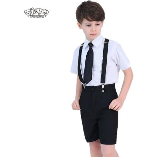 Wedding Suit For Boys Kids Formal School student Dress Gentleman Prince Kids Strap Shirt Pants Bowtie 4Pcs ceremony Costumes