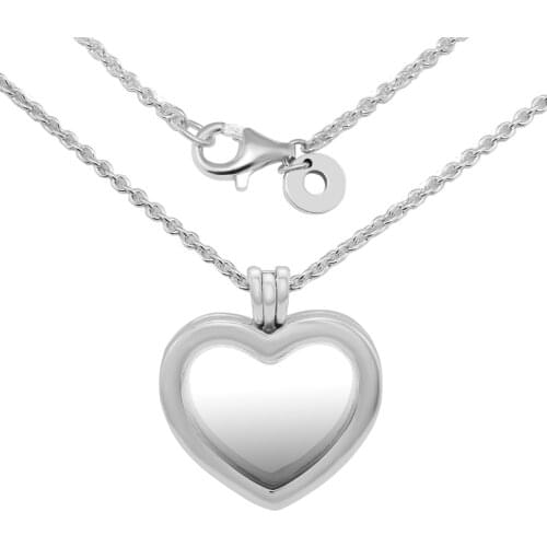 Sparkling Floating Heart Locket Necklace Fits Original European Charms Sterling Silver Necklace For Woman DIY Fashion Jewelry