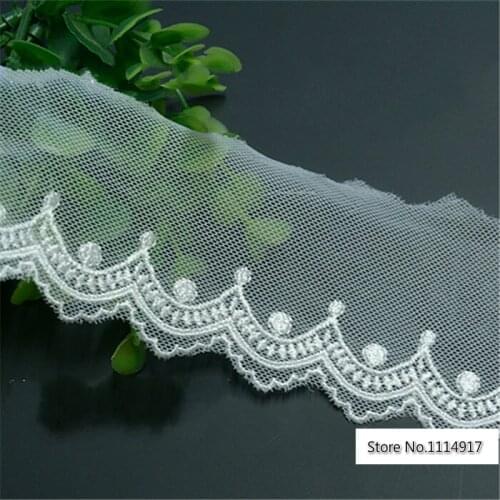 Off-white Wave Dot Mesh Embroidered Lace Fabric DIY Handmade Clothes Lace Trim Width 6cm 5Yd/lot