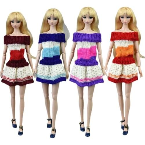 4pcs/lot Knitted Princess Doll Dress For Barbie Doll Clothes Woven Outfits Winter Sweater 1/6 BJD Accessories Best Gift For Girl