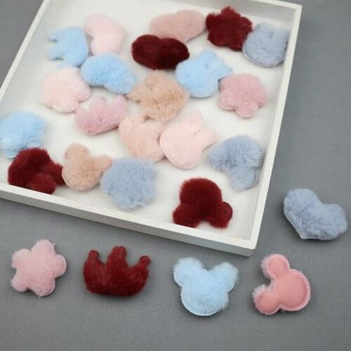 20-60Pcs Imitation Rabbit Fur Heart/Rabbit/Crown Padded Embossing DIY Craft Supplies Kids Hair Accessories Material Ornaments