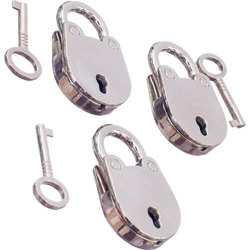 Vintage Antique Style Mini Padlocks Key Lock Silver Set of 3