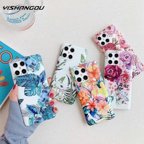 YISHANGOU Vintage Banana Leaf Flower Phone Case For iPhone 12 11 Pro Max XS Max XR X 7 8 Plus Soft IMD Phone Back Cover