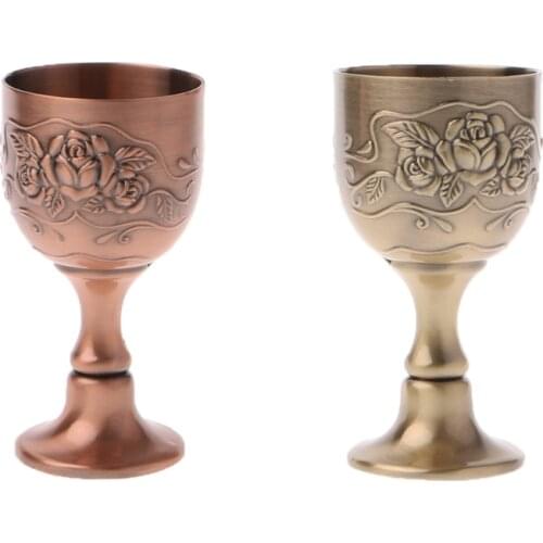 Vintage Handmade Wine Cup Copper Engraving Flower Pattern Small Liquor Goblet