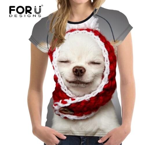 FORUDESIGNS Funny Chihuahua Printed Women Bodybuilding T shirt Summer Casual Breathable Tshirt For Girls Feminine Fitness Tops