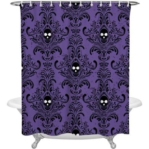 Halloween Skull Pattern Retro Purple Shower Curtain Waterproof Polyester Fabric Bathroom Curtain Home Bath Curtain with Hook
