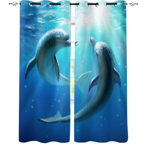 Lovers Dolphin Underwater Sea Blackout Curtains For Living Room Bedroom Window Treatment Blinds Drapes Kitchen Curtains