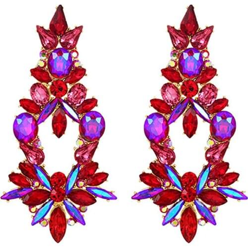 ZHINI New Luxury High-Quality Metal Crystals Long Drop Earrings for Women Fashion Colorful Rhinestones Jewelry Accessories 2021