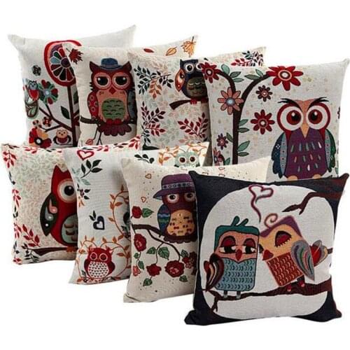 1Pcs Fashion Cartoon Owl Printed Pillow Cover 45x45cm Linen Polyester Decorative For Throw Cotton Couch