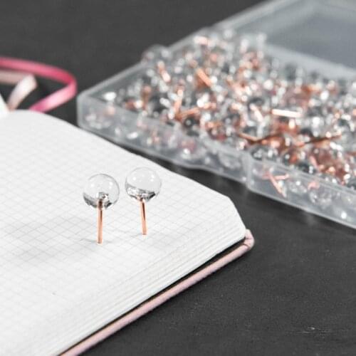100pcs/box Acrylic Metal Map Tacks Push Pins Acrylic Head with Steel Point Cork Board Safety Colored Thumbtack Office School