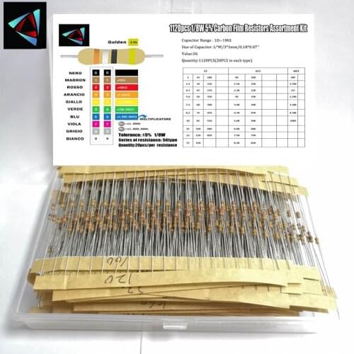 1/8W 5% 56valuesx10pcs=560pcs 1R~10M 0.125W Carbon Film Resistor Assorted Kit