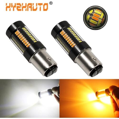 2Pcs Dual Color 1157 BAY15D LED 4014 66SMD T20 7443 LED White Yellow Switchback Bulbs Car Brake Lamp Front Turn Signal Light DRL