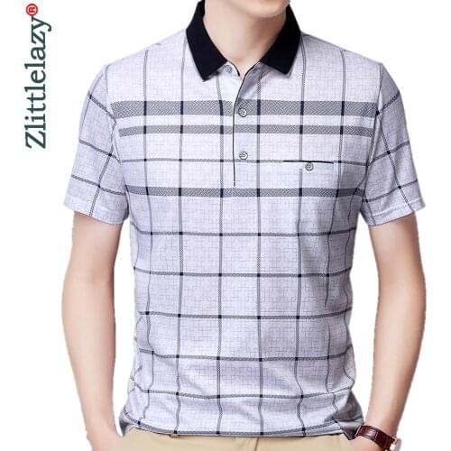 2021 Pocket Short Sleeve Polo Tee Shirt Men Casual Plaid Mens Clothing Polos Shirts Mens Fashion Slim Fit Poloshirt Tops 3193