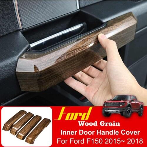 4Pcs Car Inner Handle Interior Door Panel Pull Trim Wood Cover left Right For Ford 2015-2018 F150