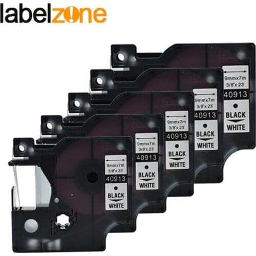 5Pcs 40913 Black on white label tapes compatible for Dymo label printers D1 label ribbon cassette 9mm*7m for DYMO label makers